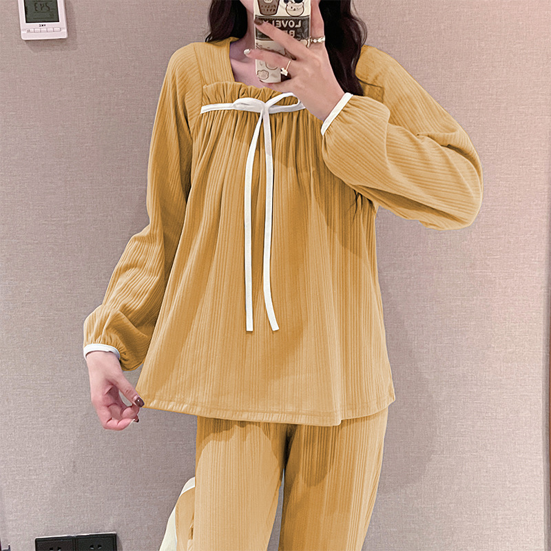 Casual simple long sleeve spring and autumn pajamas a set