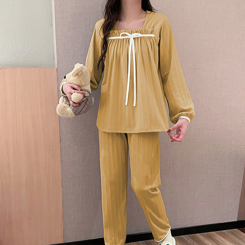 Casual simple long sleeve spring and autumn pajamas a set