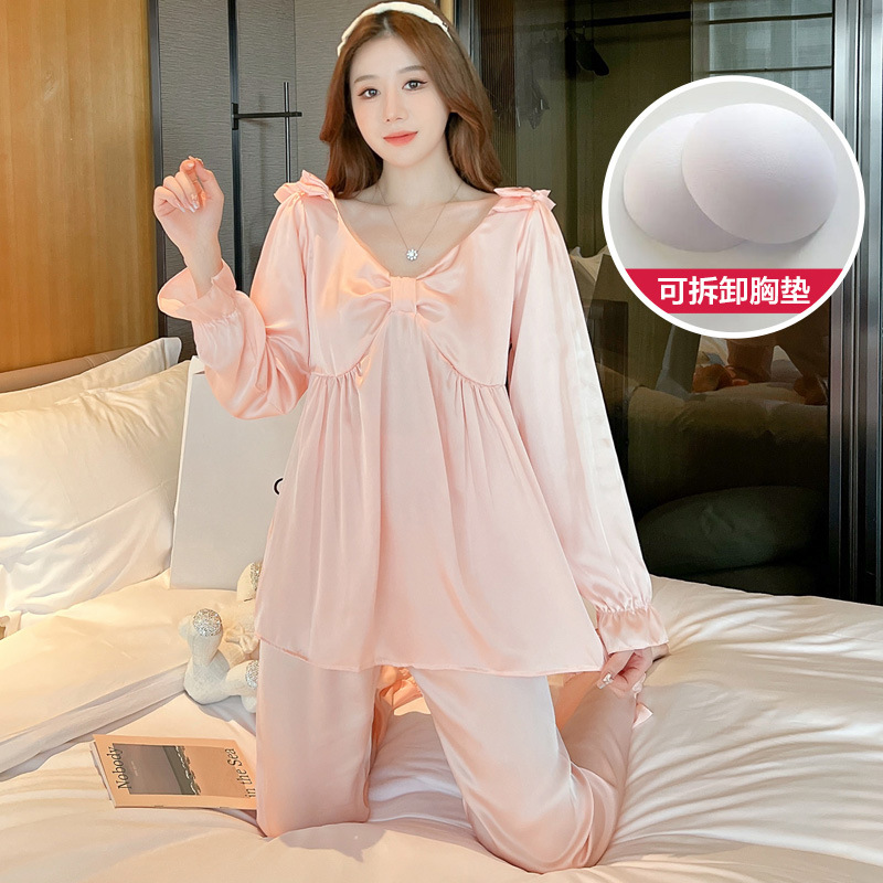 Pure big bow removable pajamas a set for women
