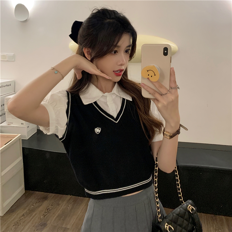 Japanese style splice shirt campus college style vest
