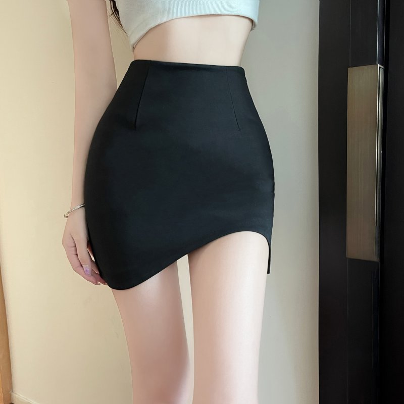 Black tight skirt irregular short skirt for women