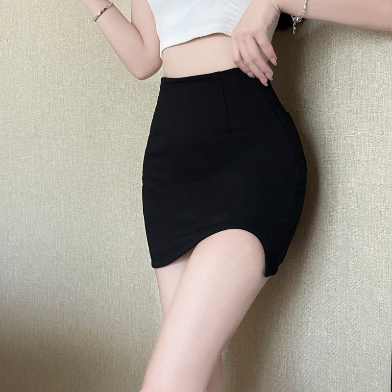 Black tight skirt irregular short skirt for women