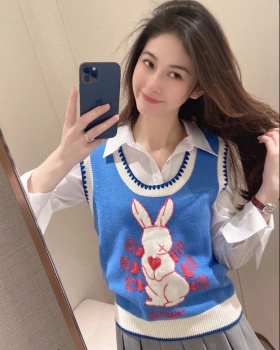 Bunny college style knitted tops refreshing retro coat