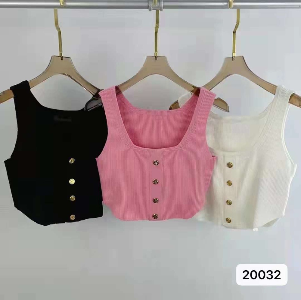 Square collar sweet tops knitted short vest for women