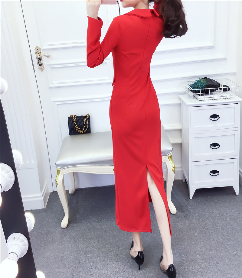 Fashion long dress double-breasted formal dress