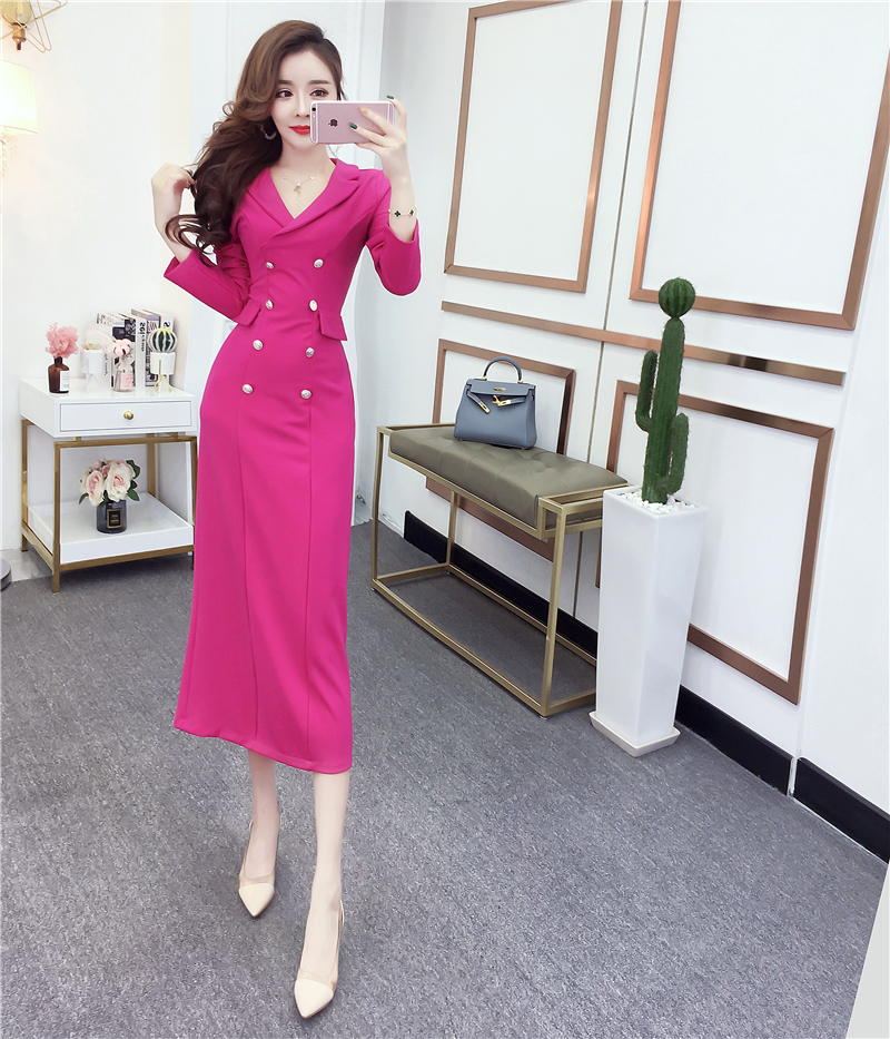 Fashion long dress double-breasted formal dress
