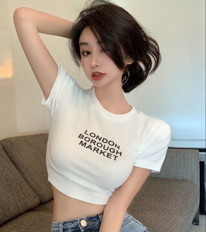 Letters printing T-shirt round neck short sleeve tops