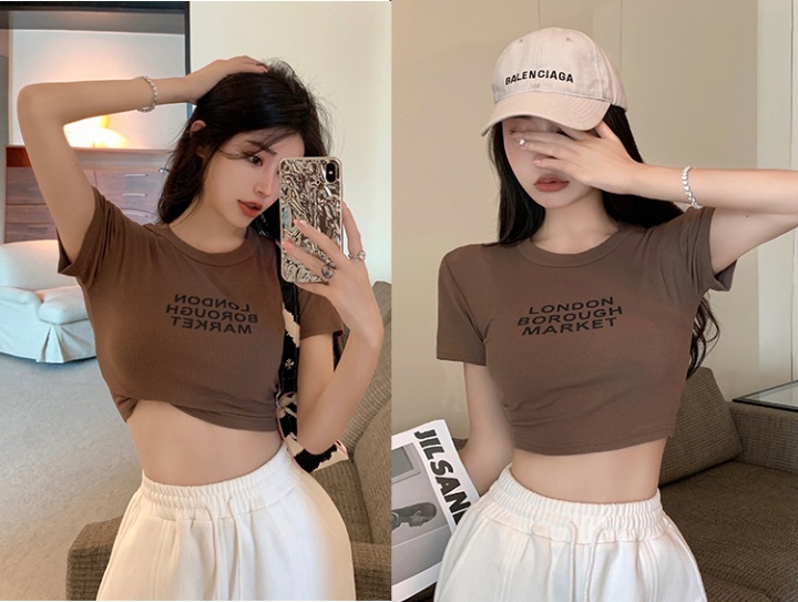 Letters printing T-shirt round neck short sleeve tops