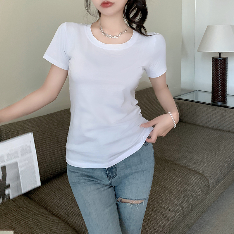 Black short summer tops short sleeve white T-shirt for women