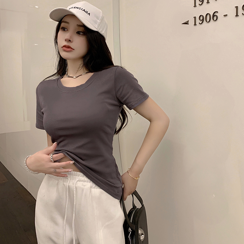 Black short summer tops short sleeve white T-shirt for women