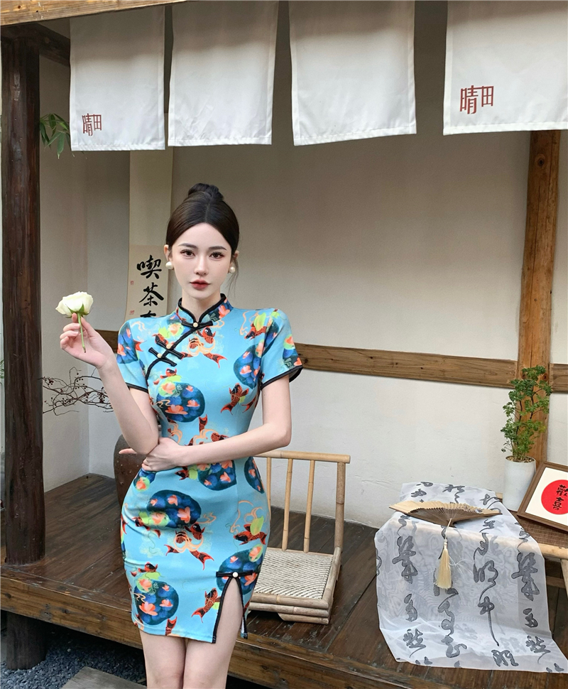 Retro summer cheongsam light short dress for women