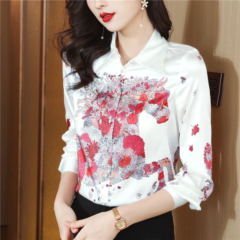 Western style spring and autumn shirt real silk silk tops