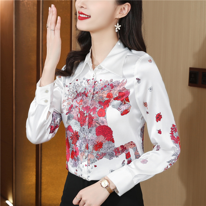 Western style spring and autumn shirt real silk silk tops