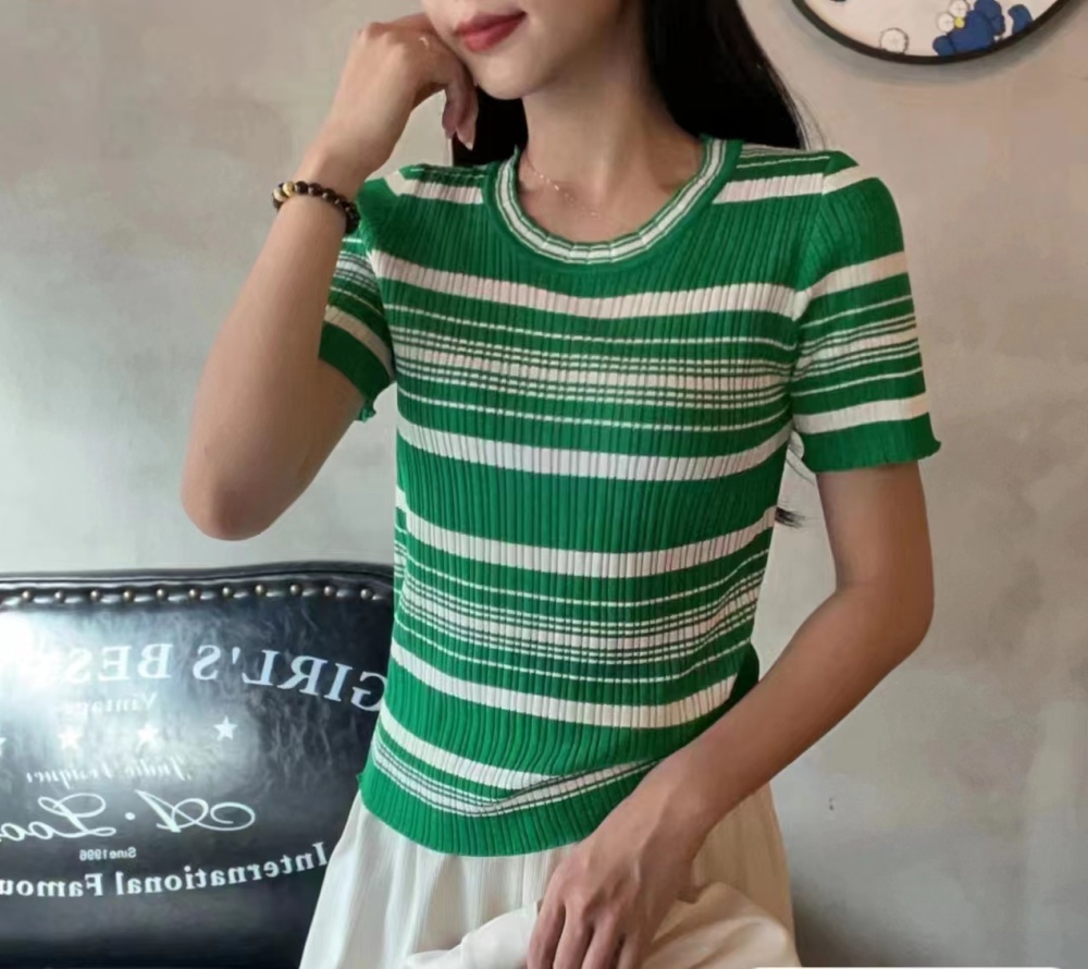 All-match stripe T-shirt France style sweater