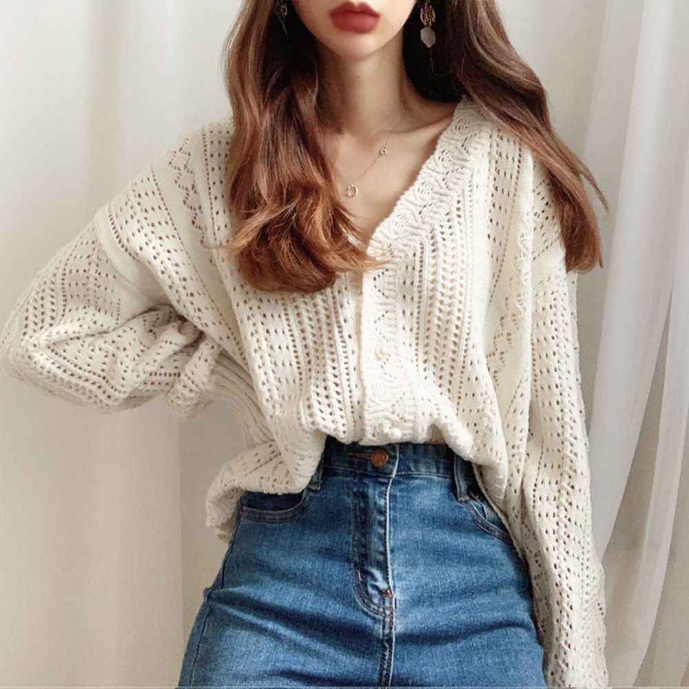Lazy V-neck sweater spring and autumn knitted coat for women