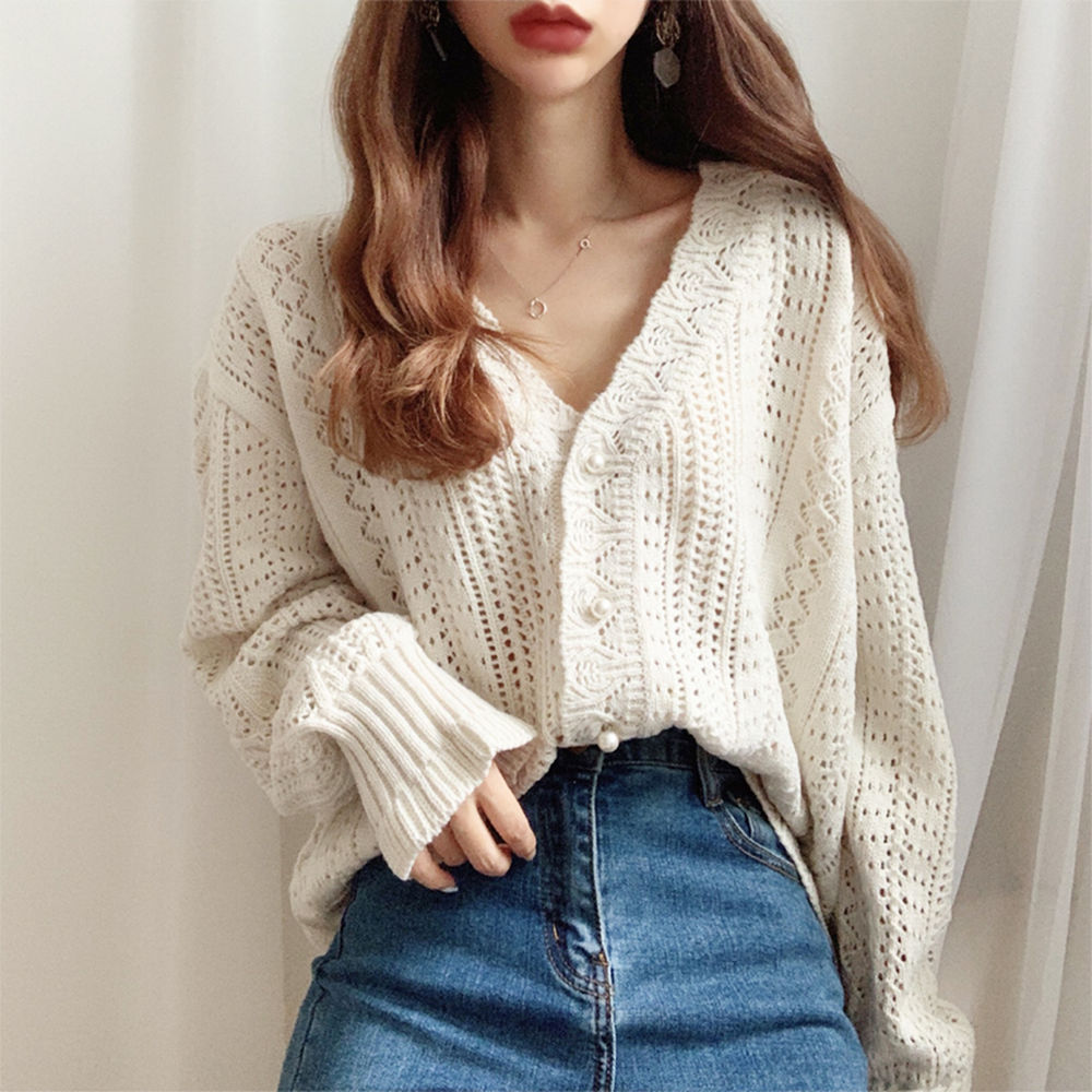 Lazy V-neck sweater spring and autumn knitted coat for women