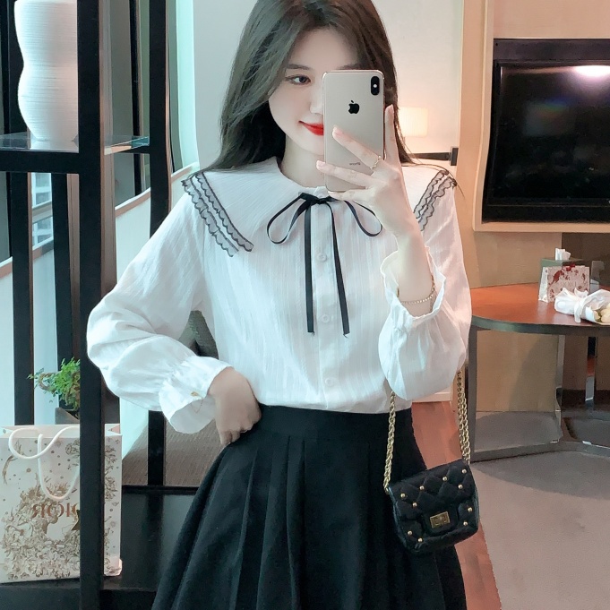 Bow Korean style chiffon shirt sweet shirt for women