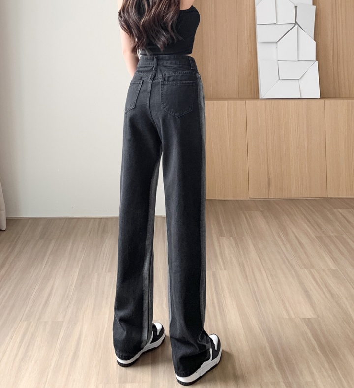 Straight black long pants simple high waist jeans for women