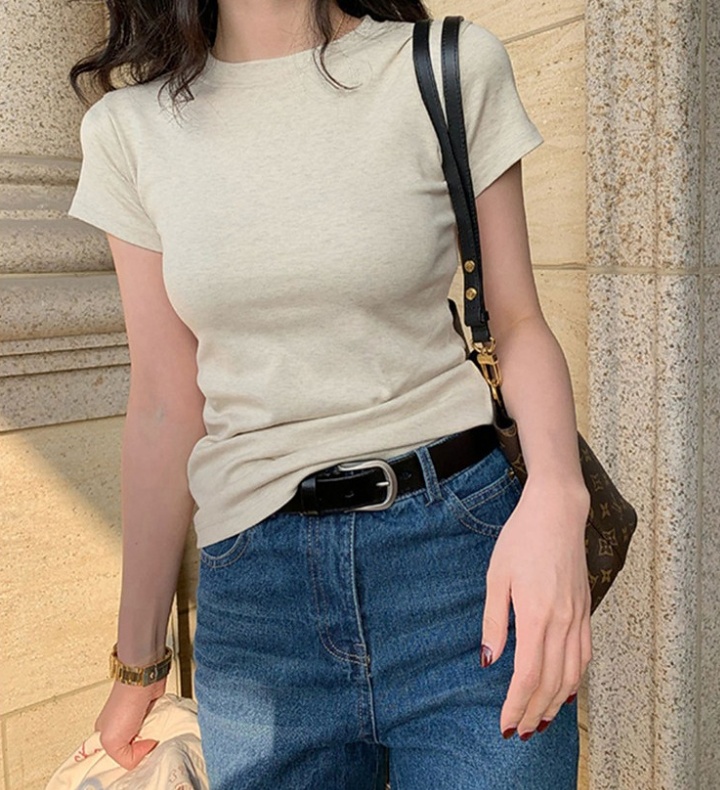 Round neck cotton short sleeve slim T-shirt for women