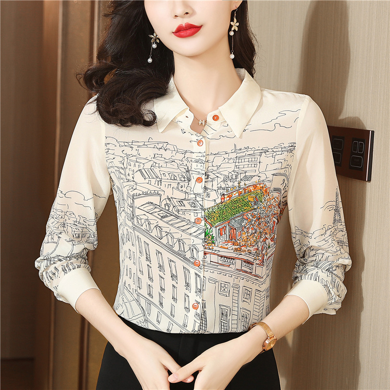 Long sleeve silk tops real silk spring shirt for women
