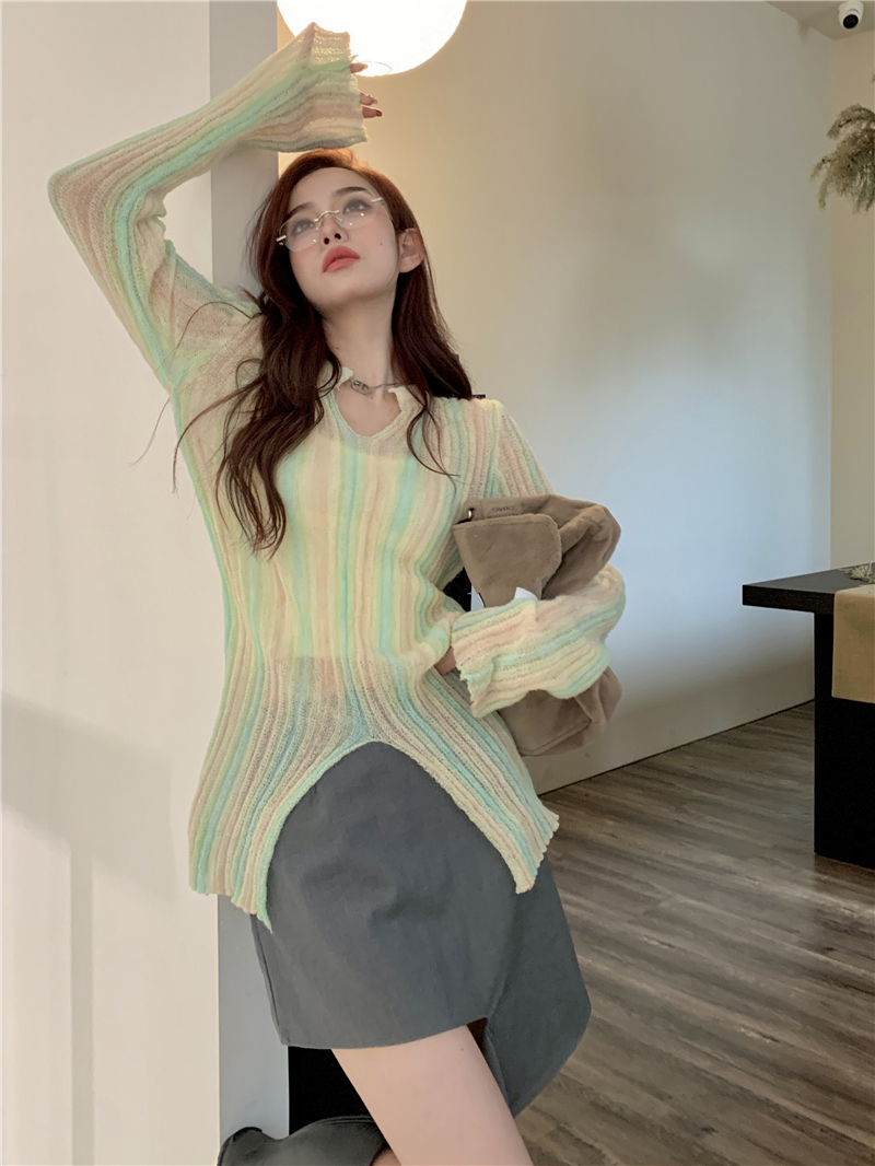 Spring loose gradient sweater tie dye sunscreen tops