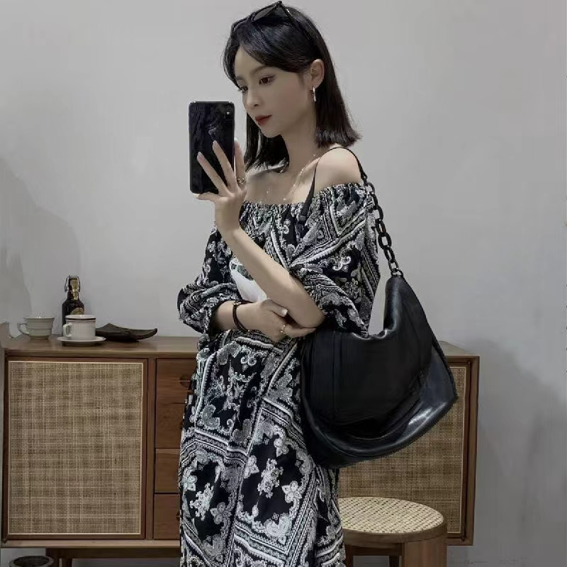 Spring and summer retro loose printing slim dress