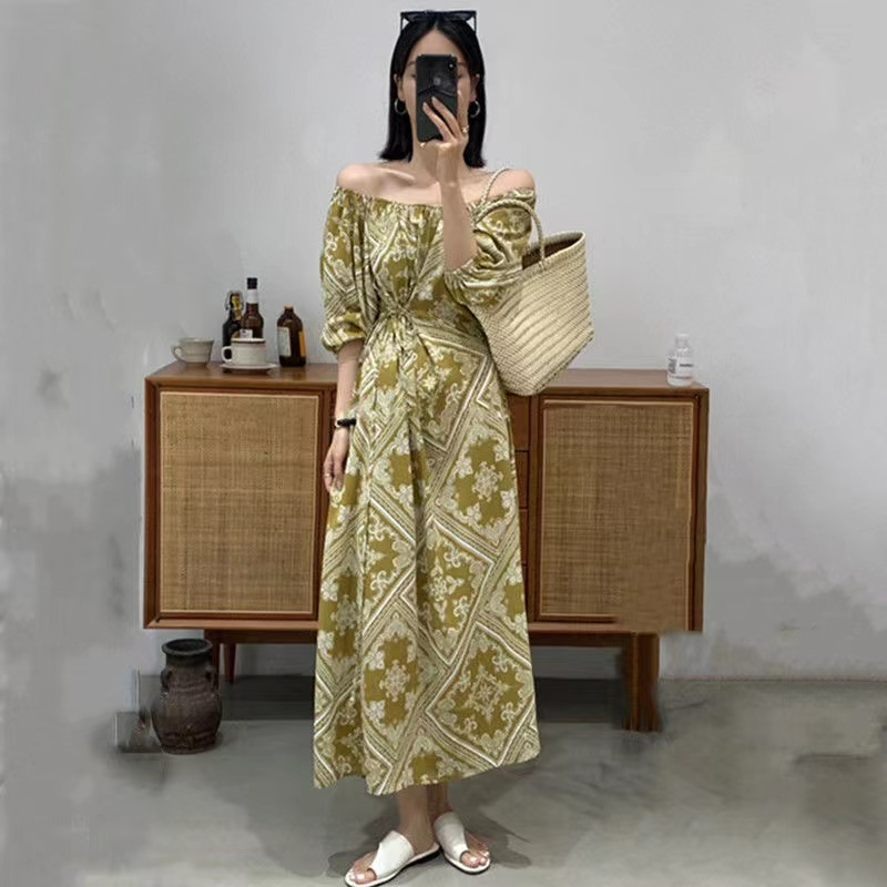 Spring and summer retro loose printing slim dress