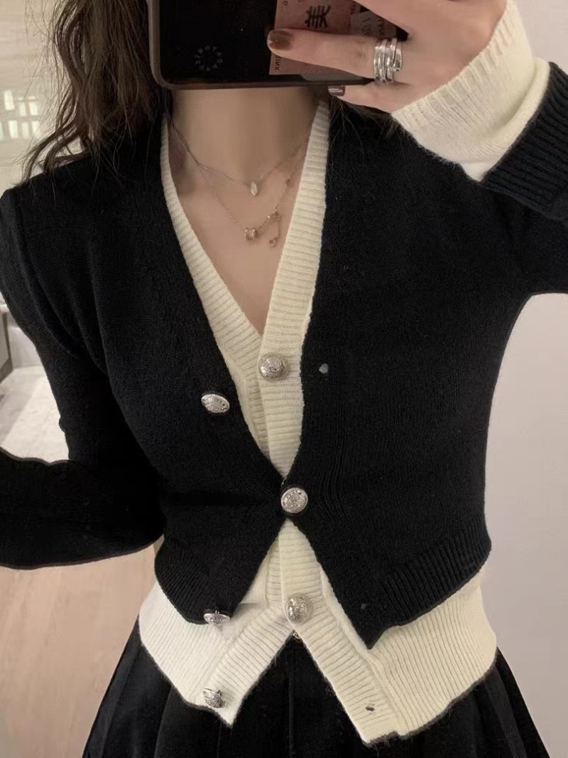 Mixed colors knitted cardigan slim tops for women