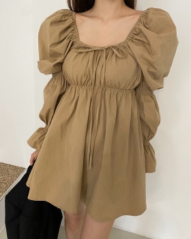 Folds Korean style puff sleeve wear spring dress