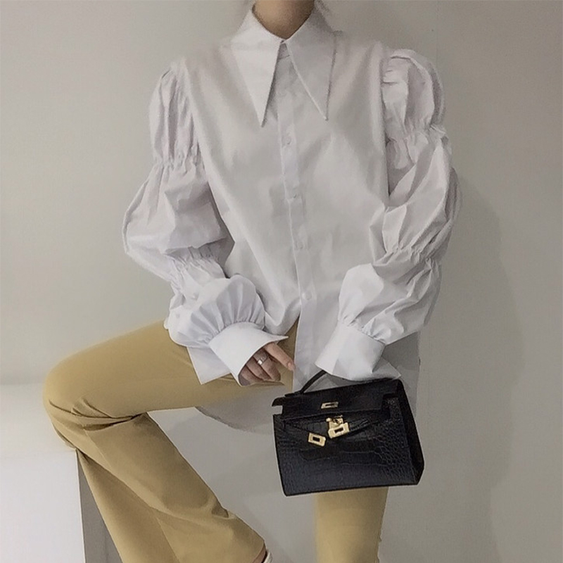 Korean style tops pointed collar shirt for women