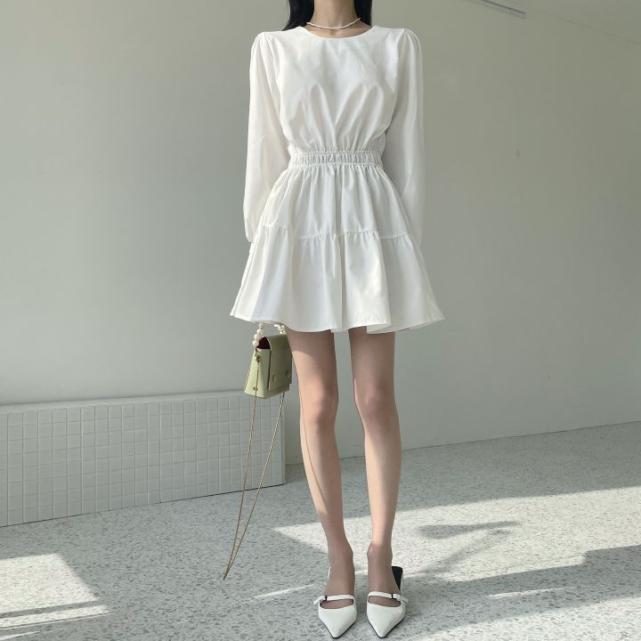 Pinched waist Korean style all-match spring slim simple dress
