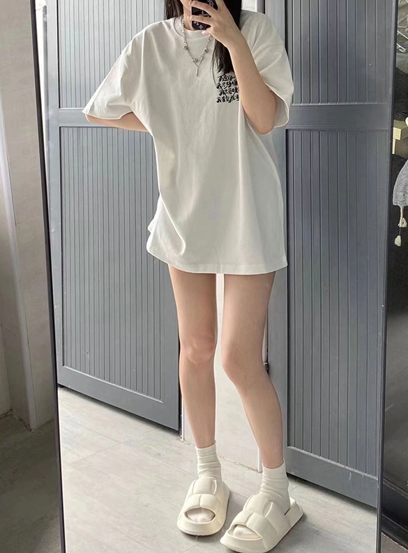 Pure cotton printing loose short sleeve T-shirt for women