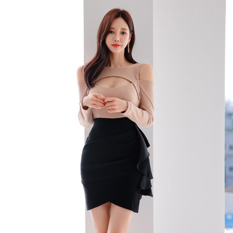 Strapless mixed colors spring sexy slim dress