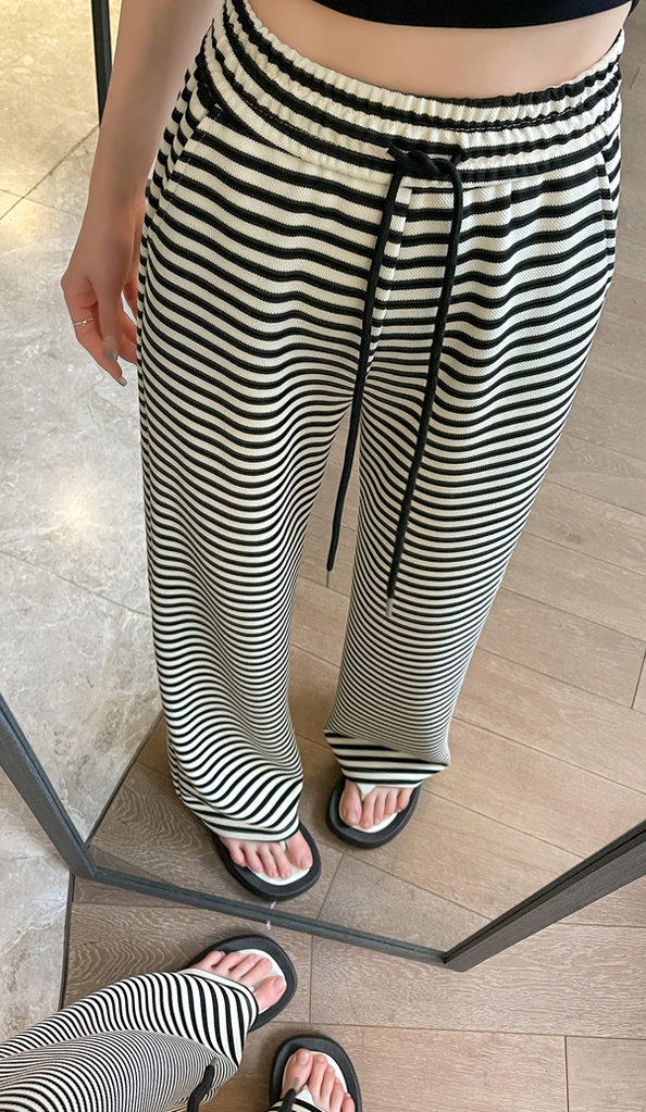 Loose casual pants stripe wide leg pants for women