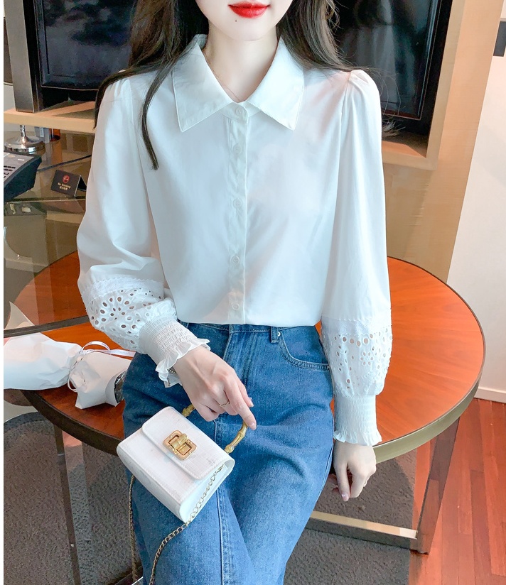 Spring white long sleeve shirt Western style simple tops