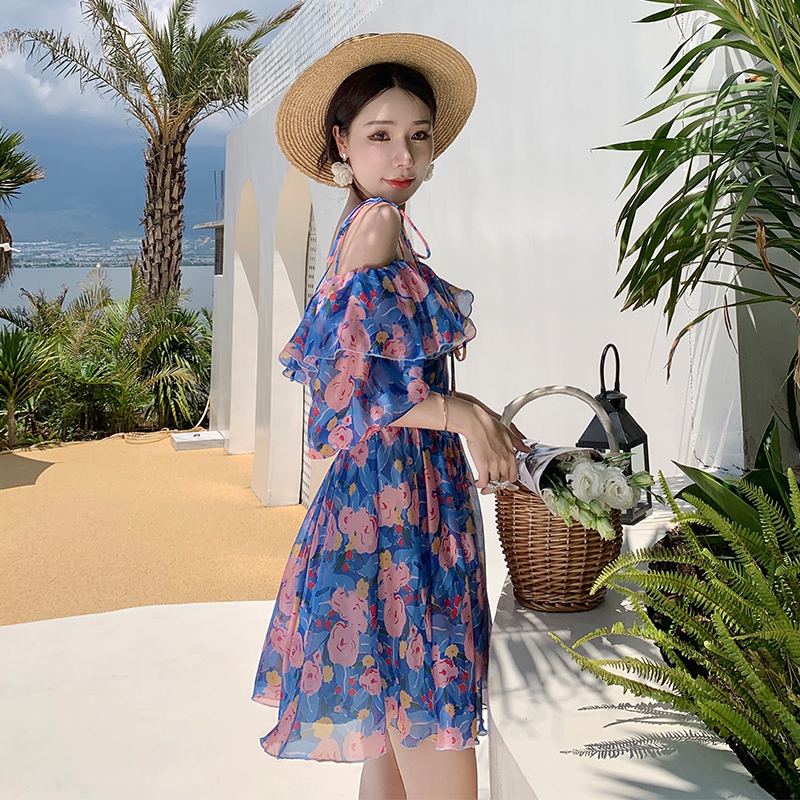 Travel vacation France style sling chiffon dress