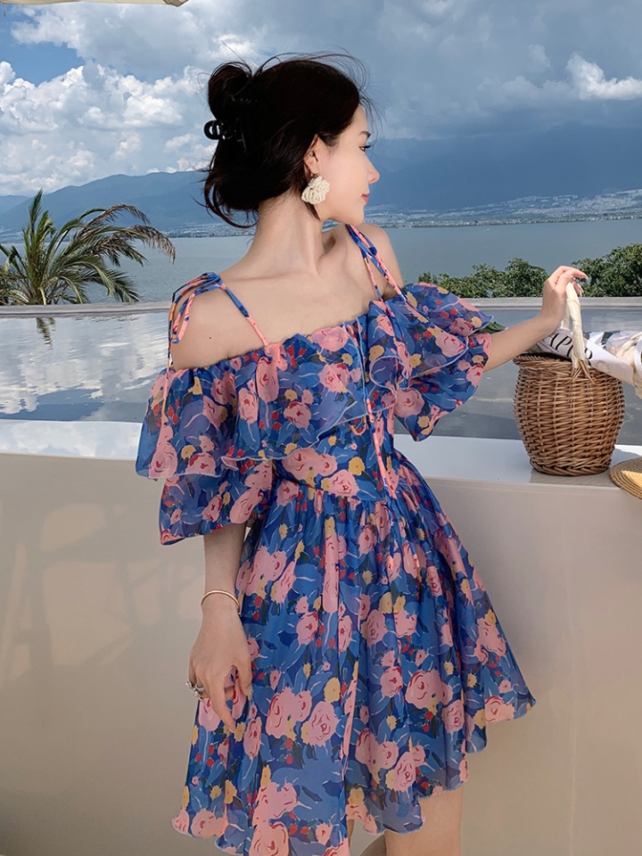 Travel vacation France style sling chiffon dress