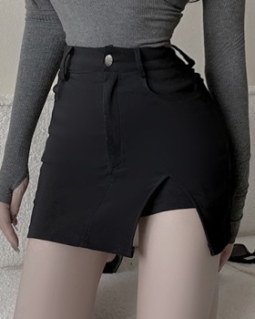 Black split slim culottes high waist sexy short skirt