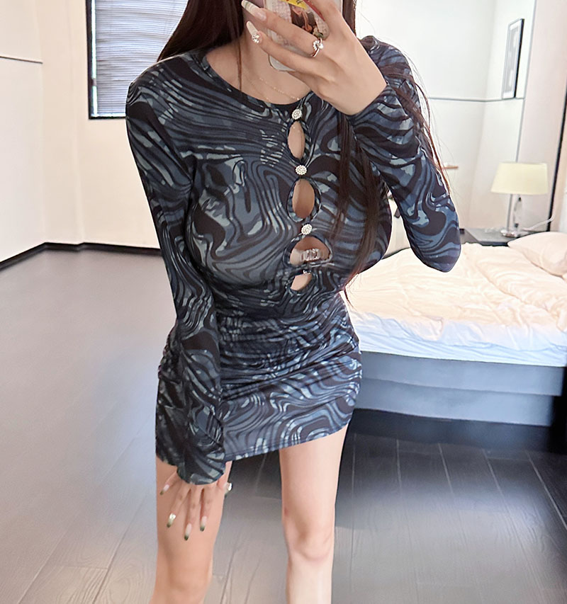 Package hip chest hollow fashion long sleeve dress