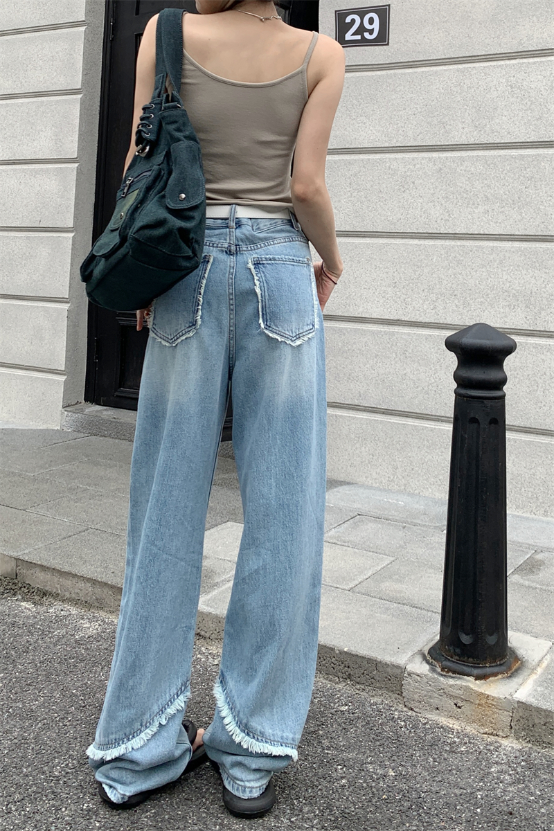 Loose mopping wide leg pants straight high waist jeans