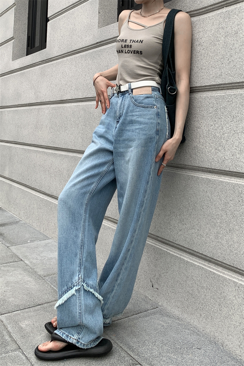 Loose mopping wide leg pants straight high waist jeans