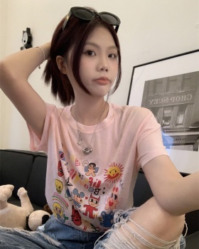 Cartoon Korean style tops slim T-shirt