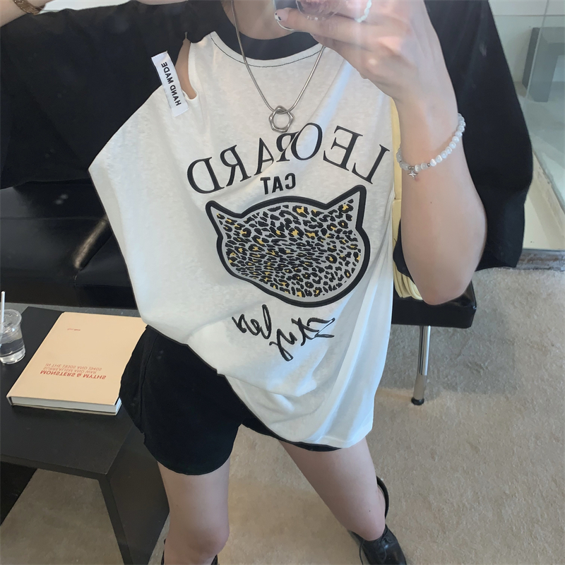 Printing leopard summer letters T-shirt for women