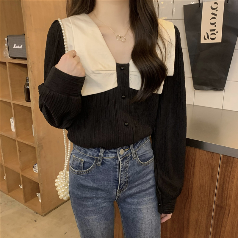 Tender temperament mixed colors shirt spring retro tops