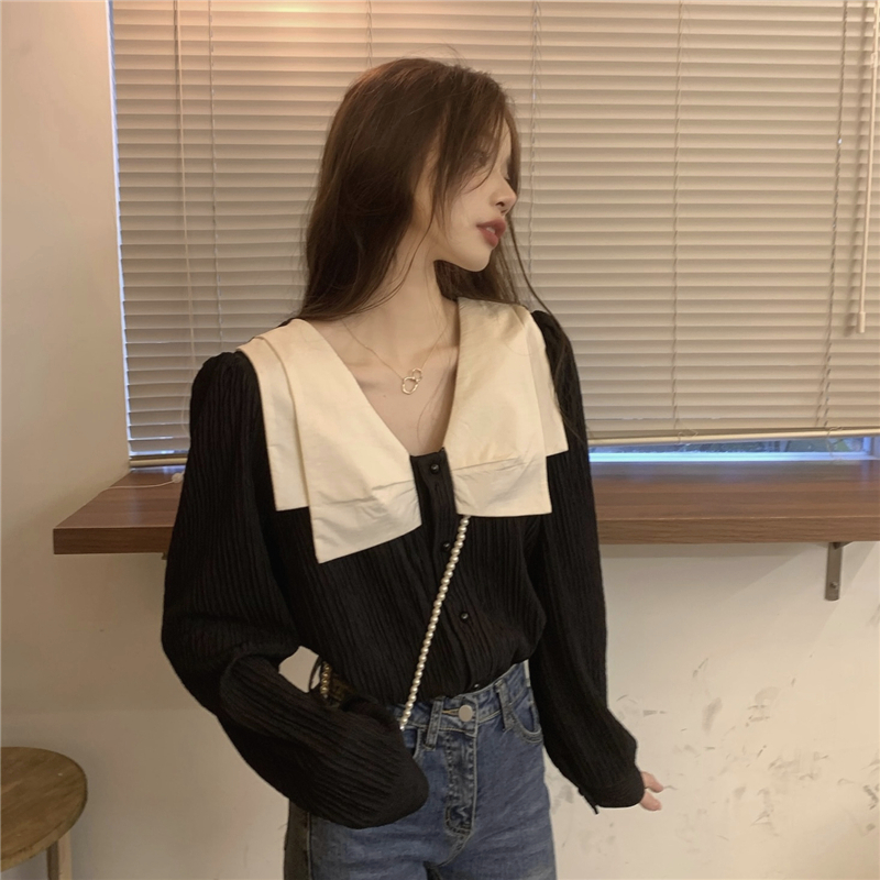 Tender temperament mixed colors shirt spring retro tops