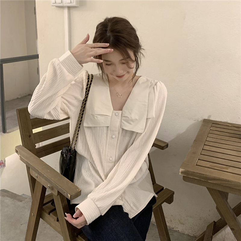 Tender temperament mixed colors shirt spring retro tops