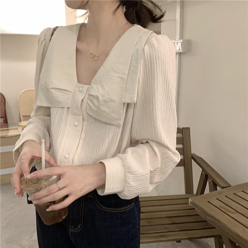 Tender temperament mixed colors shirt spring retro tops