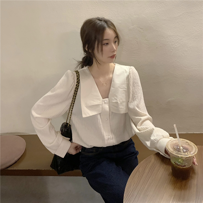 Tender temperament mixed colors shirt spring retro tops