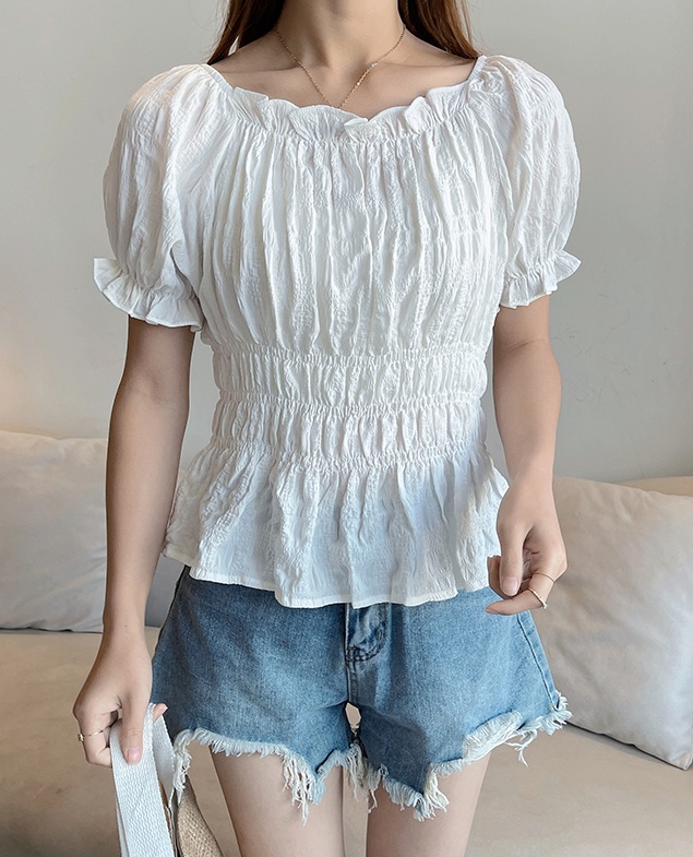 Korean style short sleeve small shirt pure tops for women