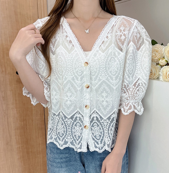 Embroidery lace fat sister large yard small shirt for women